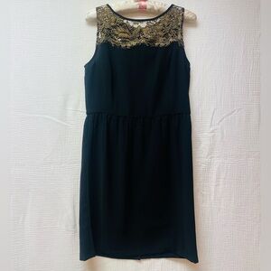 Elegant Ann Taylor Loft Black Dress with Gold Lace Detail